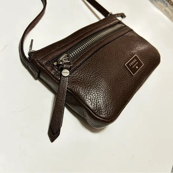 Fossil Rich Chocolate Brown Pebble Leather Crossbody Bag EC - Picture 2 of 8